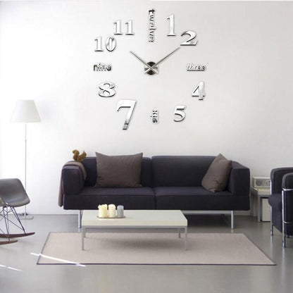 3D Luxe DIY Large Wall Clock Home Decoration (Silver)