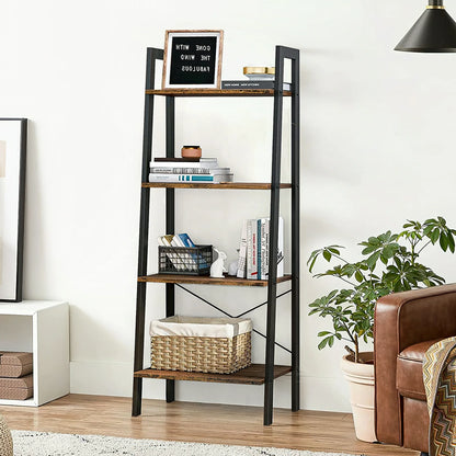 Elevate Rustic Wood & Metal 4-Tier Ladder Shelf Bookcase Storage Organizer