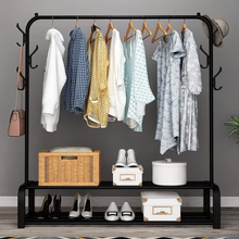 Large 2-Tier Coat Hanging Stand Wardrobe Clothes Hanger Rack with Shelf (Black)