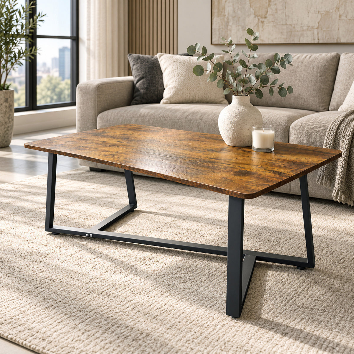 Soho Rustic Wood and Metal Coffee Table