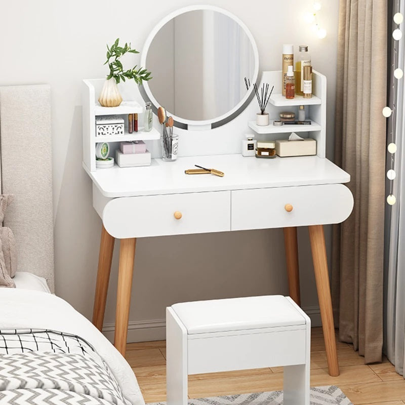 Beauty Dresser Vanity Table with Mirror, Stool and Storage Drawers Set