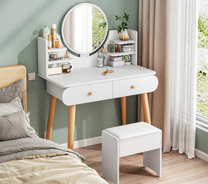 Beauty Dresser Vanity Table with Mirror, Stool and Storage Drawers Set