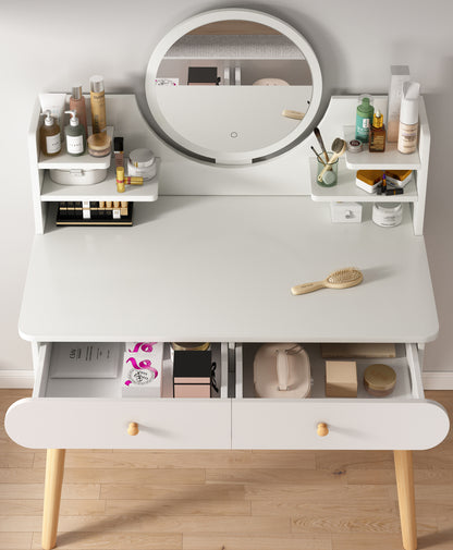 Beauty Dresser Vanity Table with Mirror, Stool and Storage Drawers Set