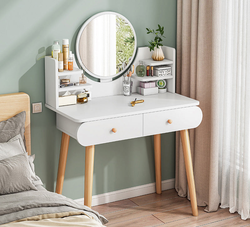 Beauty Dresser Vanity Table with Mirror, Stool and Storage Drawers Set