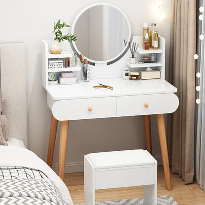 Beauty Dresser Vanity Table with Mirror, Stool and Storage Drawers Set