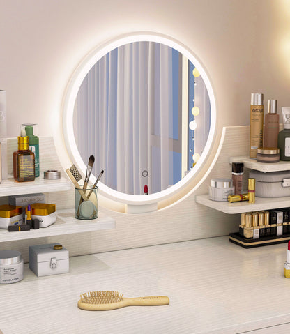 LED Luminous Beauty Dresser Vanity Table with Mirror, Stool and Storage Drawers Set