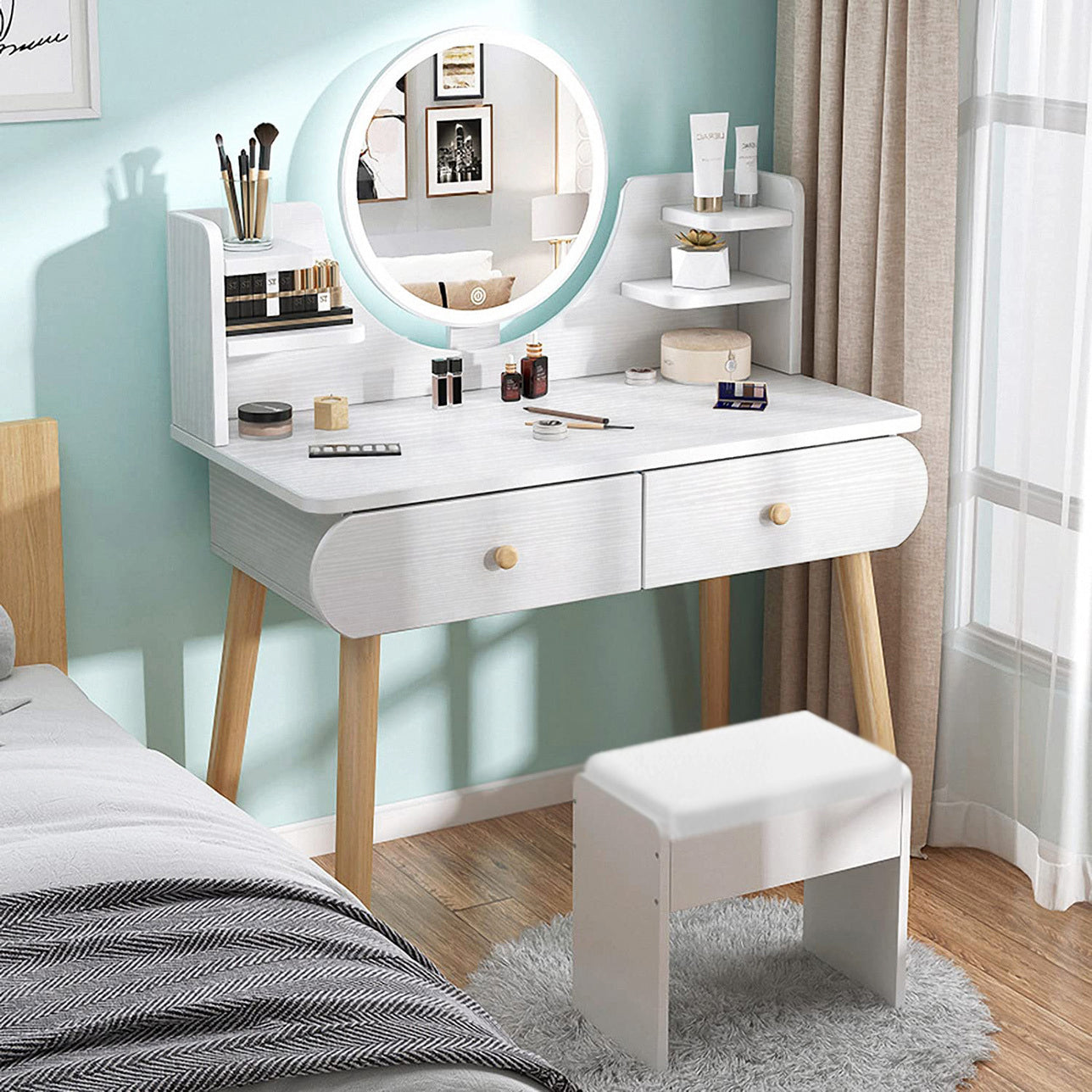 LED Luminous Beauty Dresser Vanity Table with Mirror, Stool and Storage Drawers Set