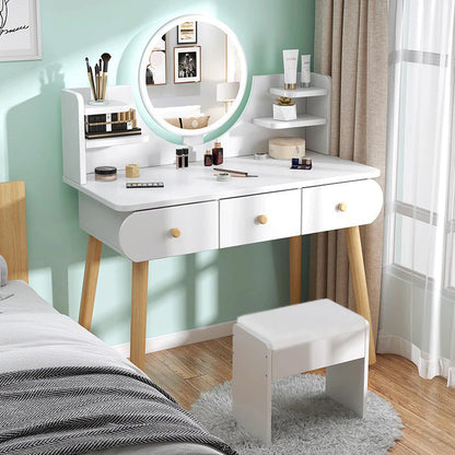 LED Luminous Beauty Large Dresser Vanity Table with Mirror, Stool and Storage Drawers Set