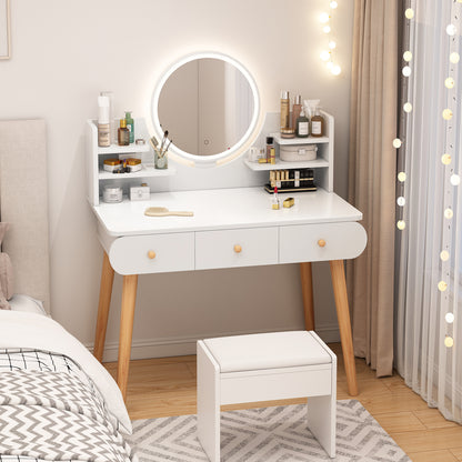 LED Luminous Beauty Large Dresser Vanity Table with Mirror, Stool and Storage Drawers Set