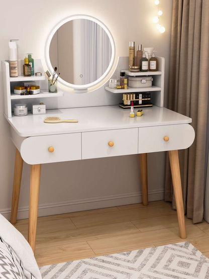 LED Luminous Beauty Large Dresser Vanity Table with Mirror, Stool and Storage Drawers Set