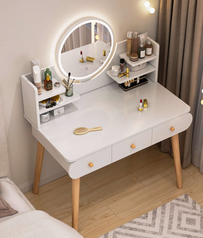 LED Luminous Beauty Large Dresser Vanity Table with Mirror, Stool and Storage Drawers Set