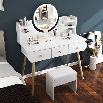 LED Luminous Beauty Large Dresser Vanity Table with Mirror, Stool and Storage Drawers Set