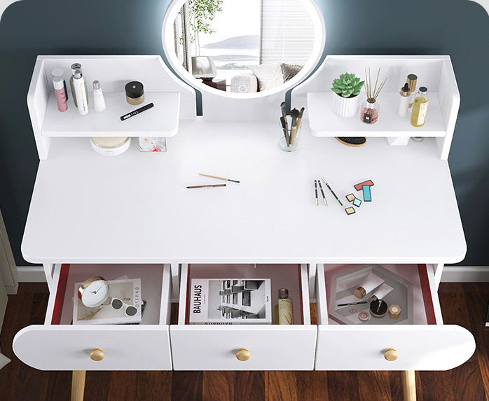 LED Luminous Beauty Large Dresser Vanity Table with Mirror, Stool and Storage Drawers Set