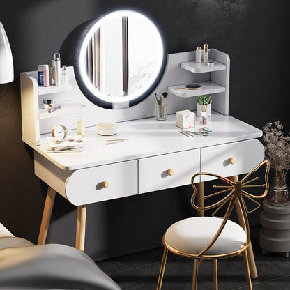 LED Luminous Beauty Large Dresser Vanity Table with Mirror, Stool and Storage Drawers Set