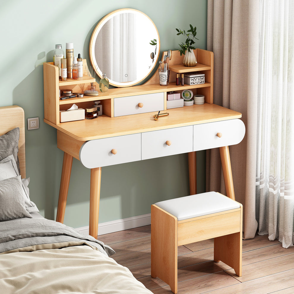 LED Luminous Beauty Large Vanity Table with Mirror, Stool and Storage