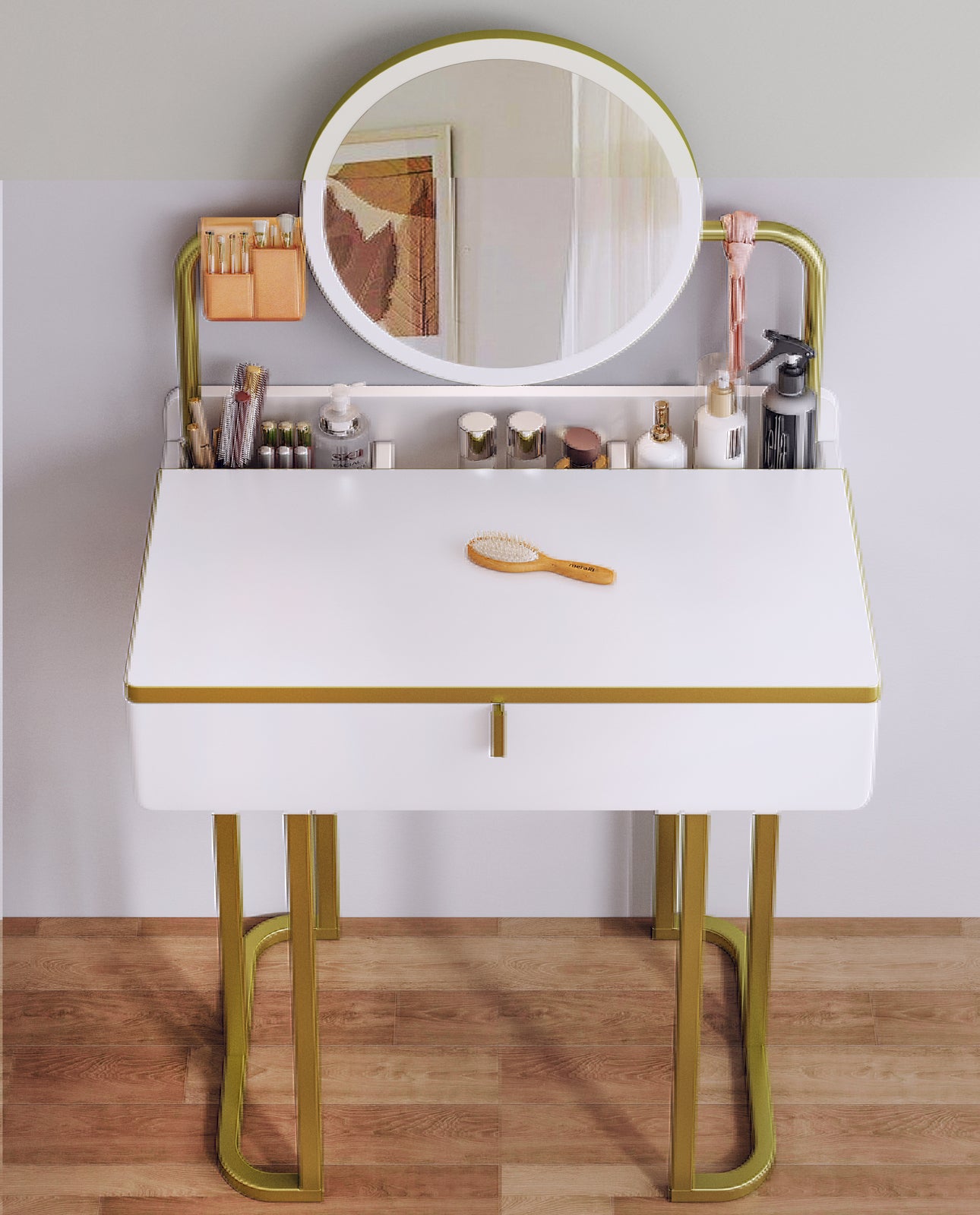 LED Luminous Lioness Dresser Vanity Table with Mirror and Storage Drawers