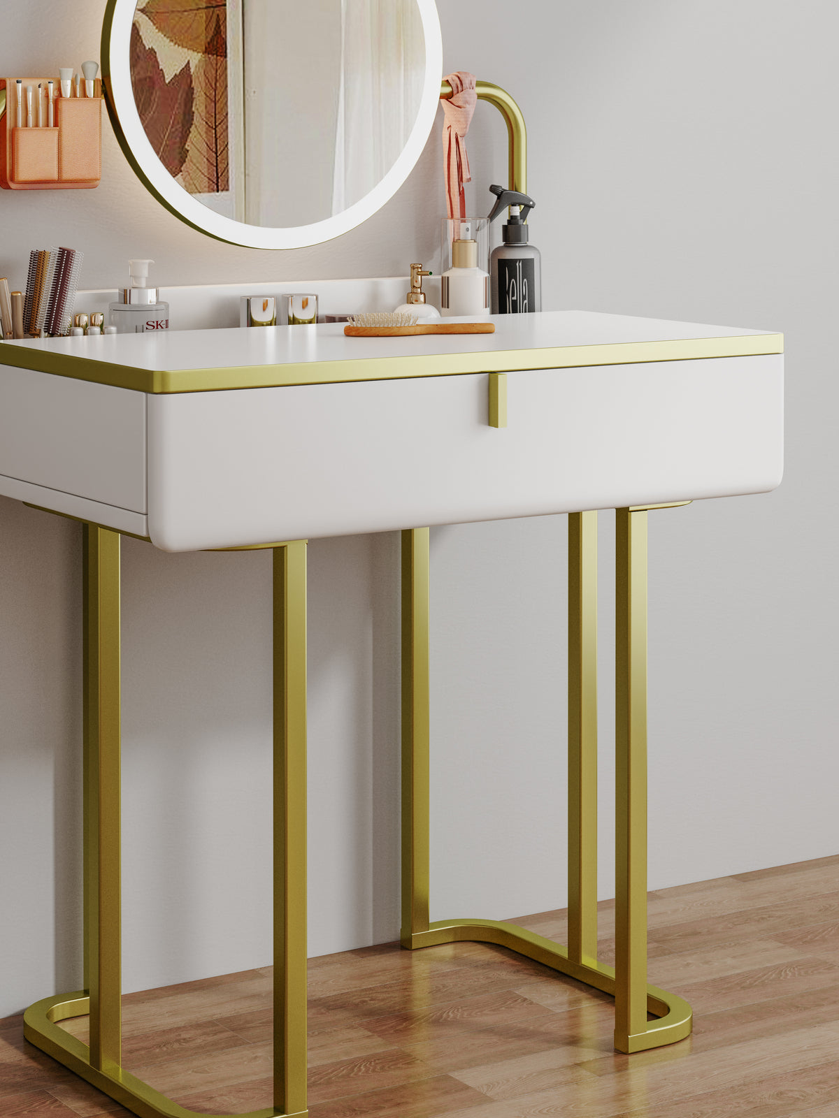 LED Luminous Lioness Dresser Vanity Table with Mirror and Storage Drawers