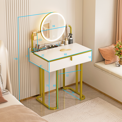 LED Luminous Lioness Dresser Vanity Table with Mirror and Storage Drawers