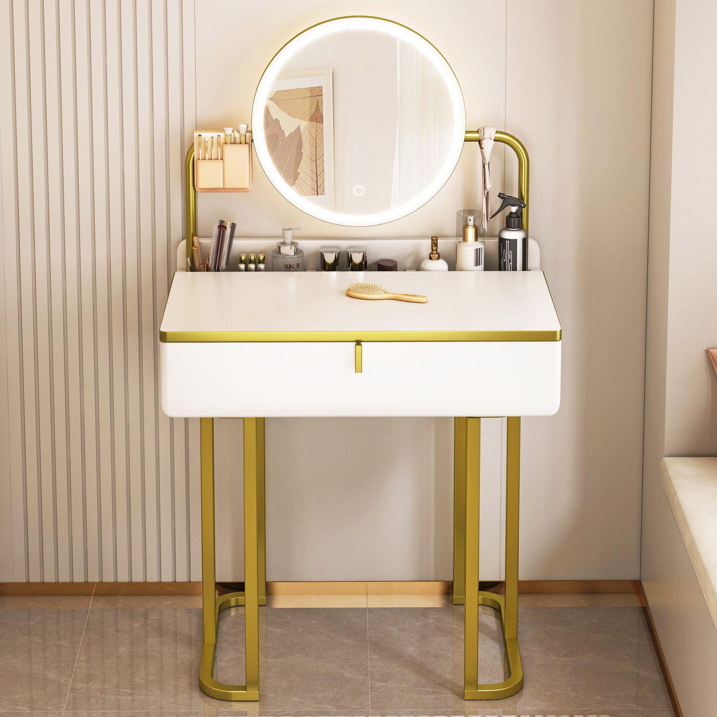 LED Luminous Lioness Dresser Vanity Table with Mirror and Storage Drawers