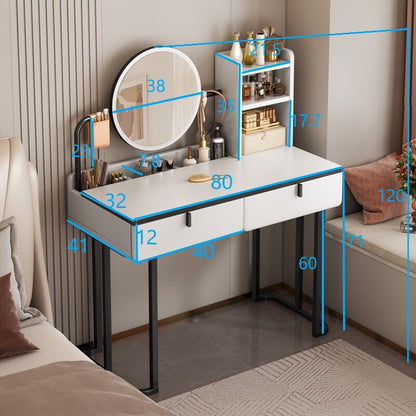 LED Luminous Lioness Dresser Vanity Table with Mirror and Storage Drawers