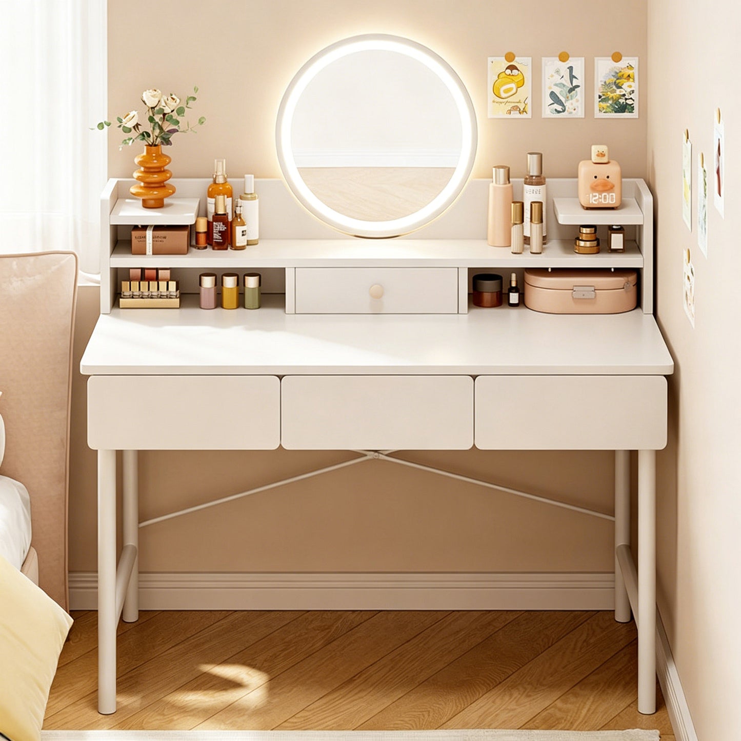 Luxe LED Large White Makeup Vanity Dressing Table Mirror Drawers Shelves