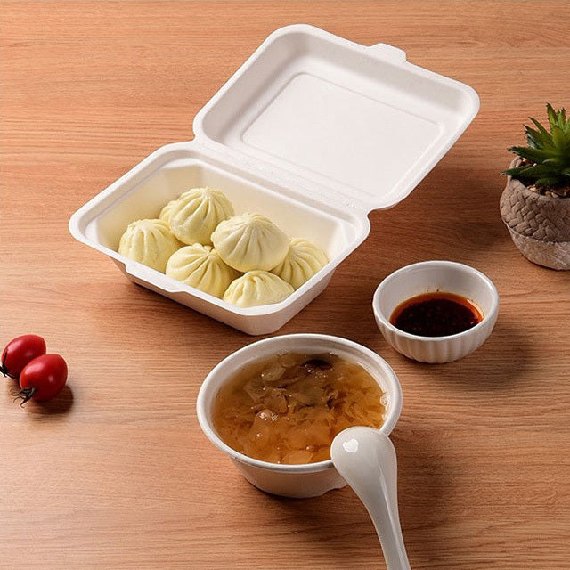 50 X Biodegradable Takeaway Dinner Box Disposable Food Containers with Lid (450mL)