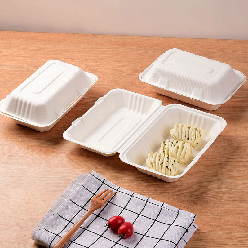 50 X Biodegradable Takeaway Dinner Box Disposable Food Containers with Lid (450mL)