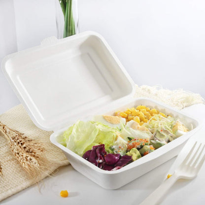 50 X Biodegradable Takeaway Dinner Box Disposable Food Containers with Lid (450mL)