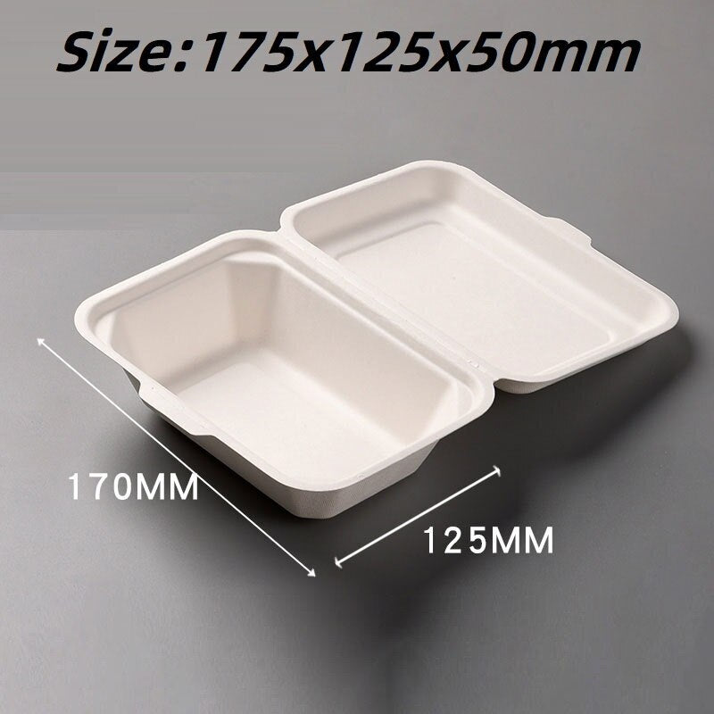 50 X Biodegradable Takeaway Dinner Box Disposable Food Containers with Lid (450mL)