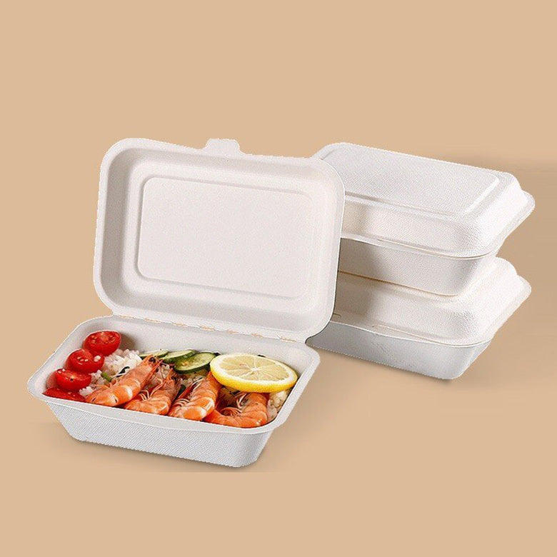 50 X Biodegradable Takeaway Dinner Box Disposable Food Containers with Lid (450mL)