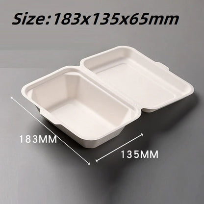 50 X Large Biodegradable Takeaway Dinner Box Disposable Food Containers with Lid (600mL)