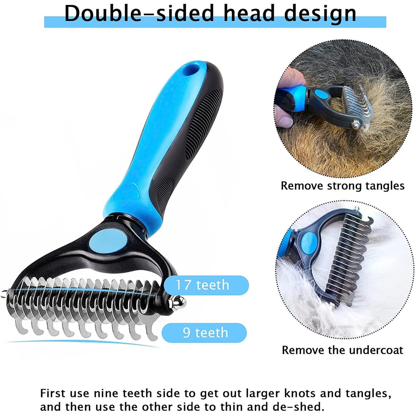 Pet Cat Dog Grooming Tool Set Detangling Brush Dematting Rake & Comb