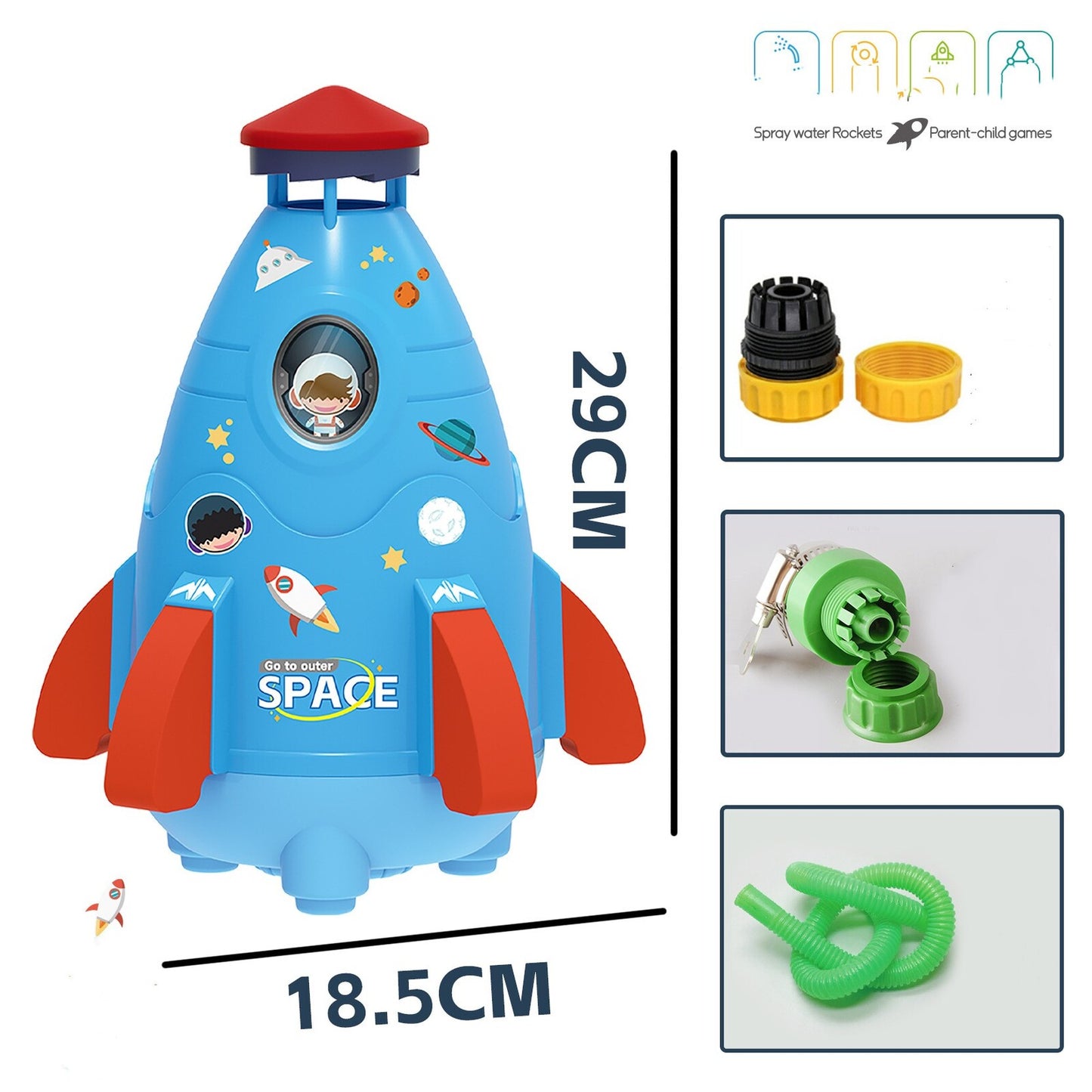 Space Rocket Sprinkler Rotating Water Powered Launcher Spinner Toy (Blue)