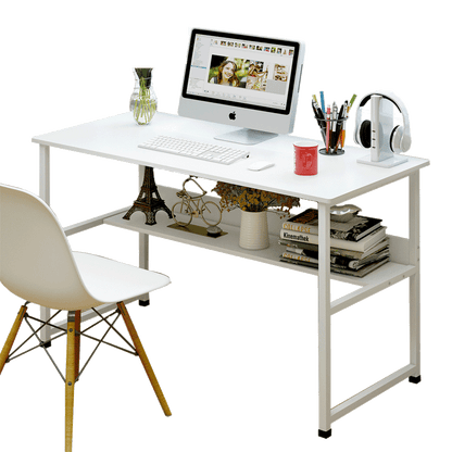 Studio Wood & Metal Computer Desk with Shelf (White)