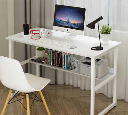 Studio Wood & Metal Computer Desk with Shelf (White)