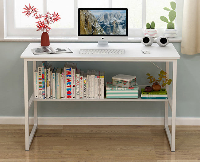 Studio Wood & Metal Computer Desk with Shelf (White)