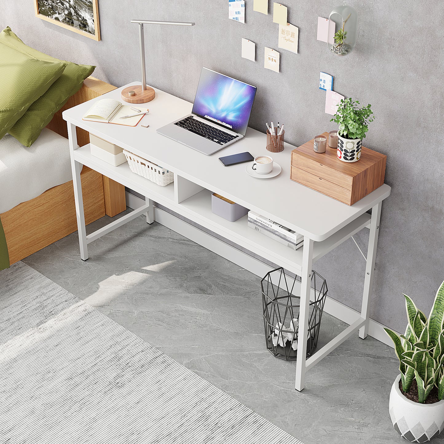 Vista Space-Saver Console Table Wood & Metal Narrow Desk (White)