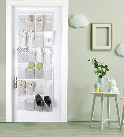 24-Pocket Hanging Over-the-Door Shoe Organizer Storage Bag (White)