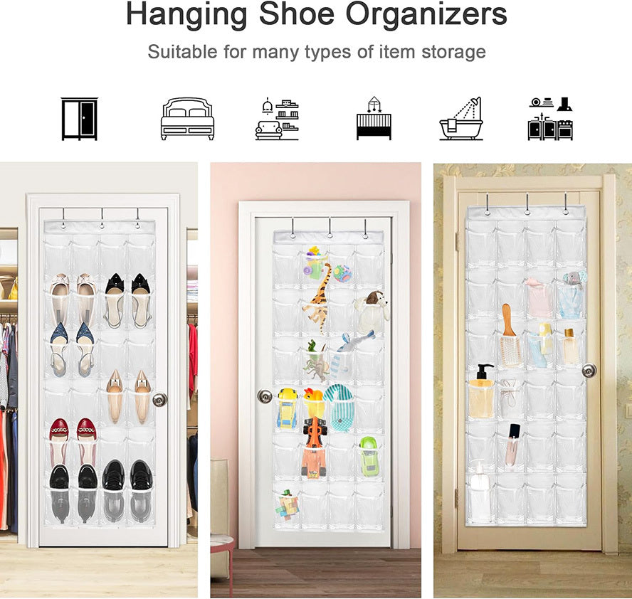 24-Pocket Hanging Over-the-Door Shoe Organizer Storage Bag (White)