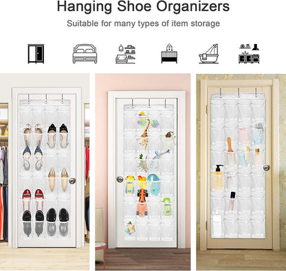 24-Pocket Hanging Over-the-Door Shoe Organizer Storage Bag (White)