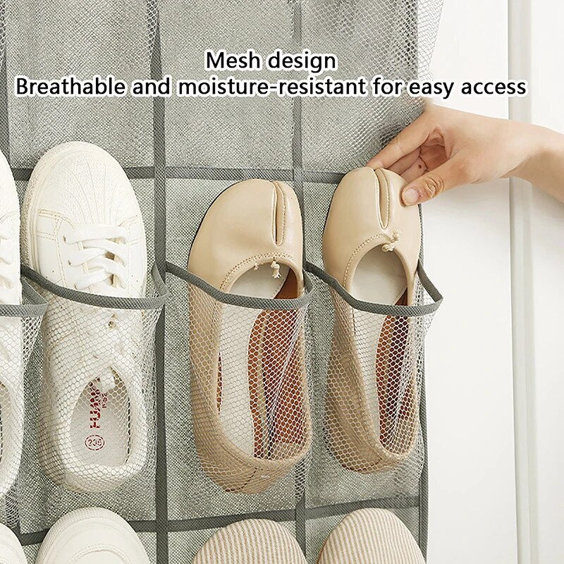 24-Pocket Hanging Over-the-Door Shoe Organizer Storage Bag (White)