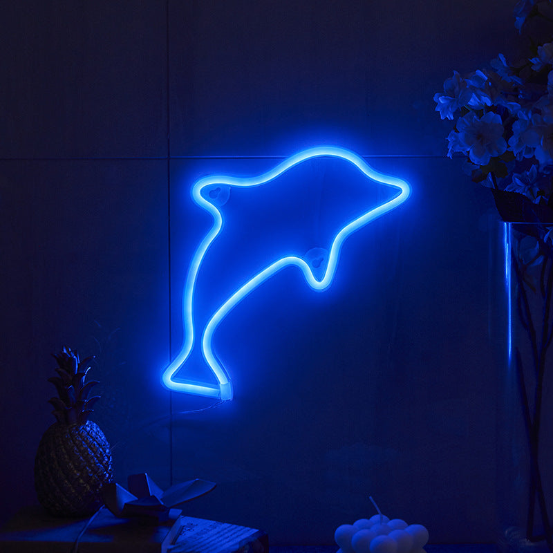 Dolphin Neon Light LED Lamp Free-Standing Sign Decor