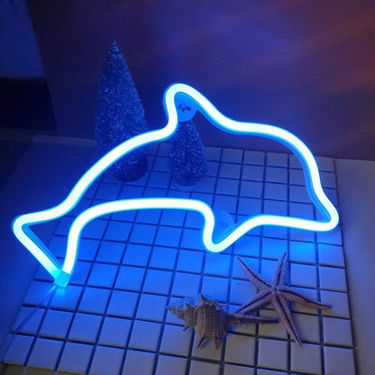 Dolphin Neon Light LED Lamp Free-Standing Sign Decor