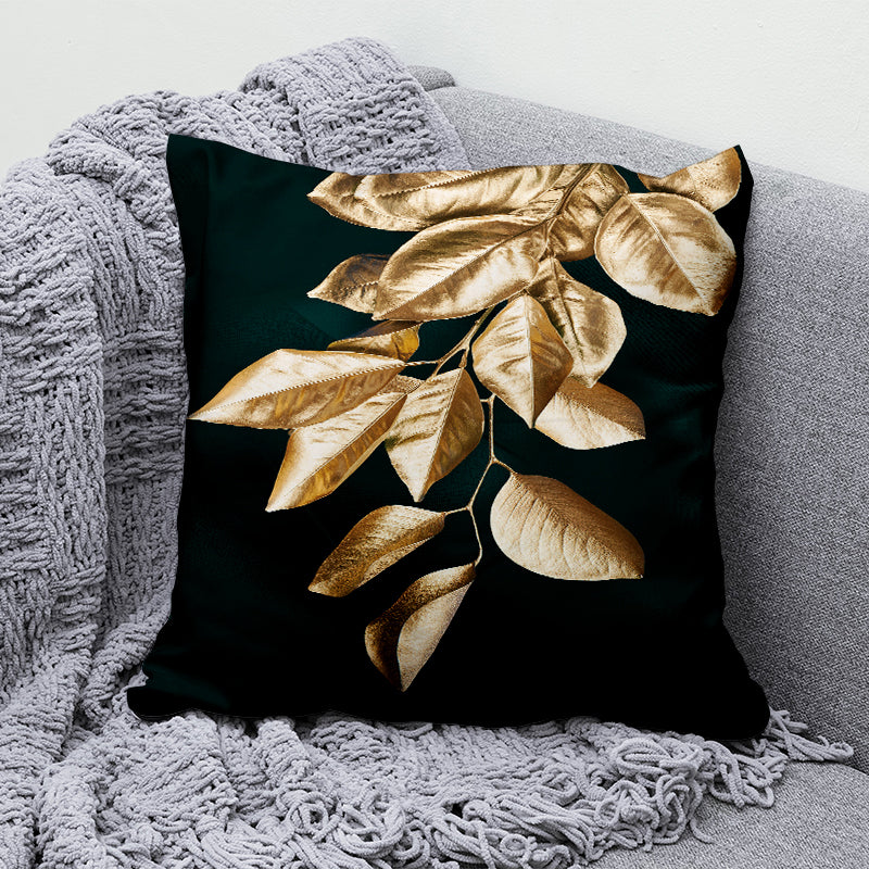 Deluxe Golden Leaf Cushion Decorative Pillowcase Throw Pillow Cover