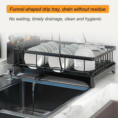 2-Tier Dish Drying Rack Kitchen Drainer Organizer with Cutlery Holder (Black)