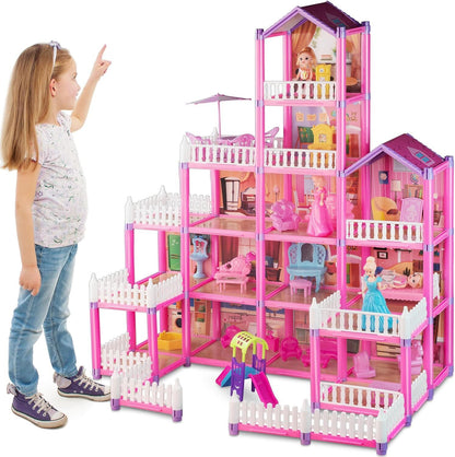 5-level Large Dreamhouse Doll House Princess Villa Mansion Castle Toy Set with Dolls & Furniture