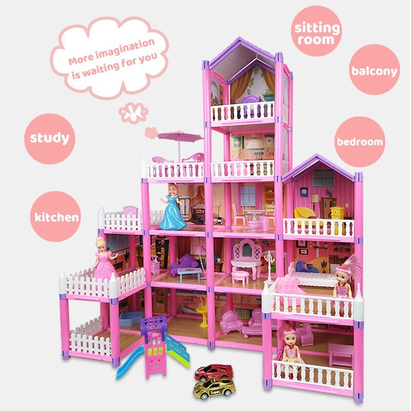 5-level Large Dreamhouse Doll House Princess Villa Mansion Castle Toy Set with Dolls & Furniture