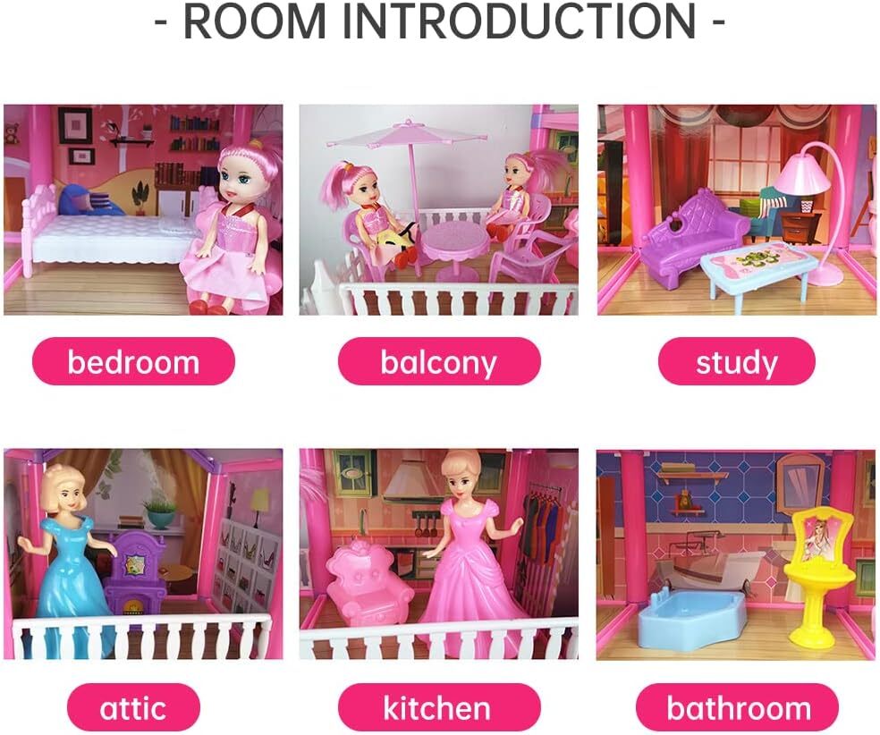 5-level Large Dreamhouse Doll House Princess Villa Mansion Castle Toy Set with Dolls & Furniture