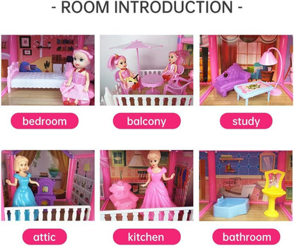 5-level Large Dreamhouse Doll House Princess Villa Mansion Castle Toy Set with Dolls & Furniture