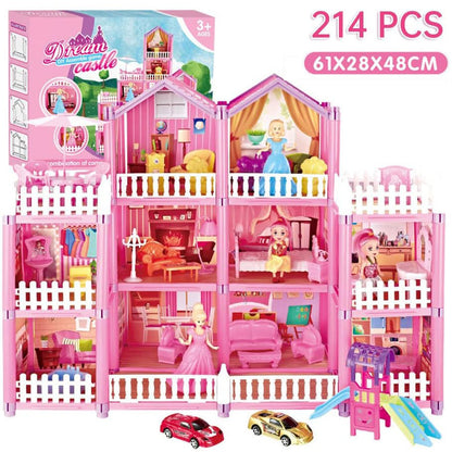 Multilevel Large Princess Dream Castle Dreamhouse Mansion Doll House Toy Set with Dolls & Furniture